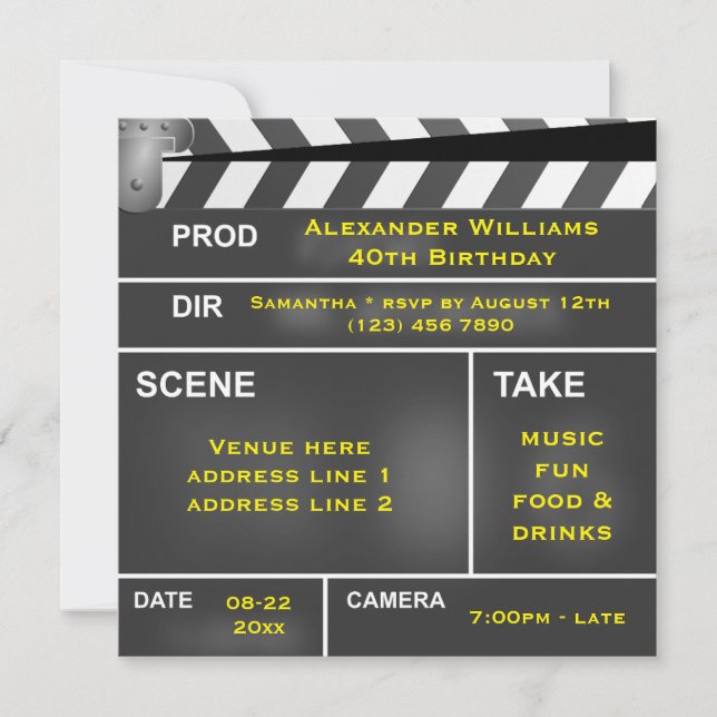 Cool Clapper Board 40th Birthday Invitation (Front)