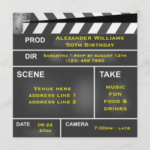 Cool Clapper Board 50th Birthday Invitation