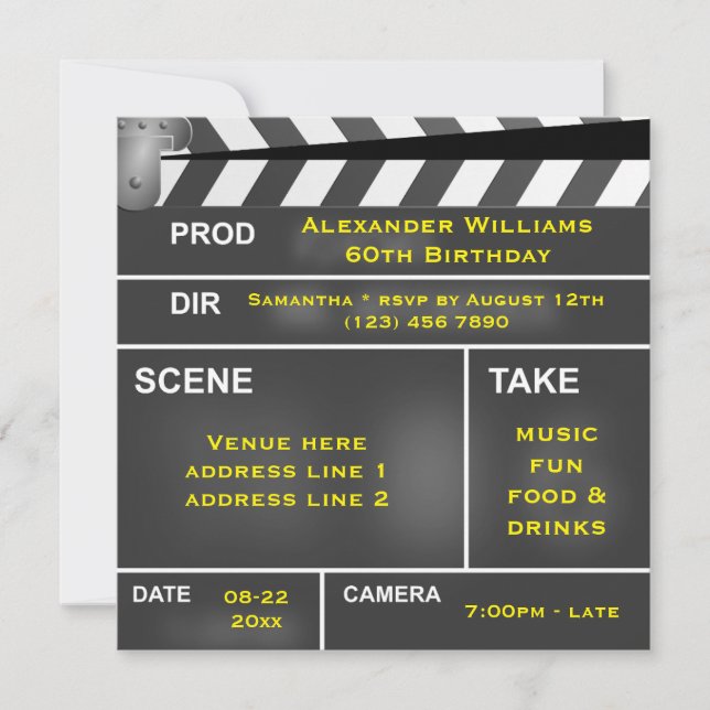 Cool Clapper Board 60th Birthday Invitation (Front)