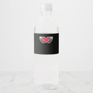 Cool Classic Funny Skeleton Hands Heart - Valentin Water Bottle Label