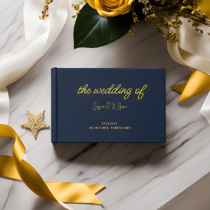 Cool Classic Navy Blue and Gold Wedding Guest Book