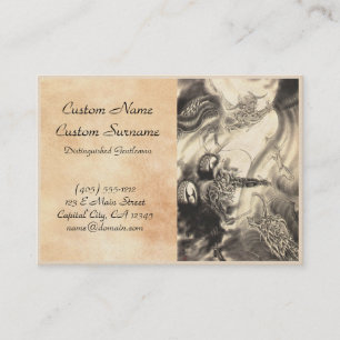 Cool classic vintage japanese demon dragon tattoo business card