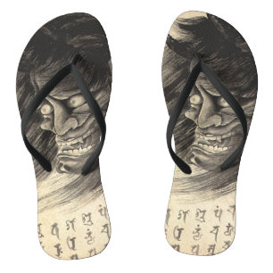 Cool classic vintage japanese demon head tattoo flip flops