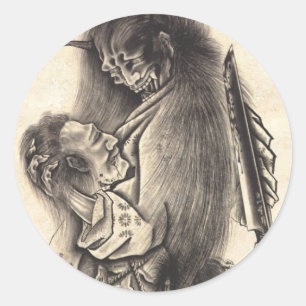 Cool classic vintage japanese demon ink tattoo classic round sticker