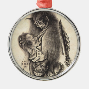 Cool classic vintage japanese demon ink tattoo metal tree decoration