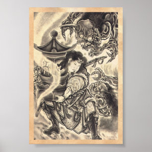 Cool classic vintage japanese demon ink tattoo poster