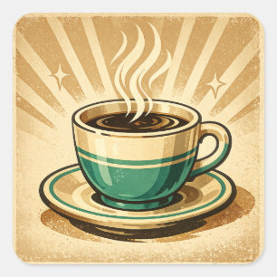 Cool Coffee Cup with Sunglasses   Funny Coffee Square Sticker