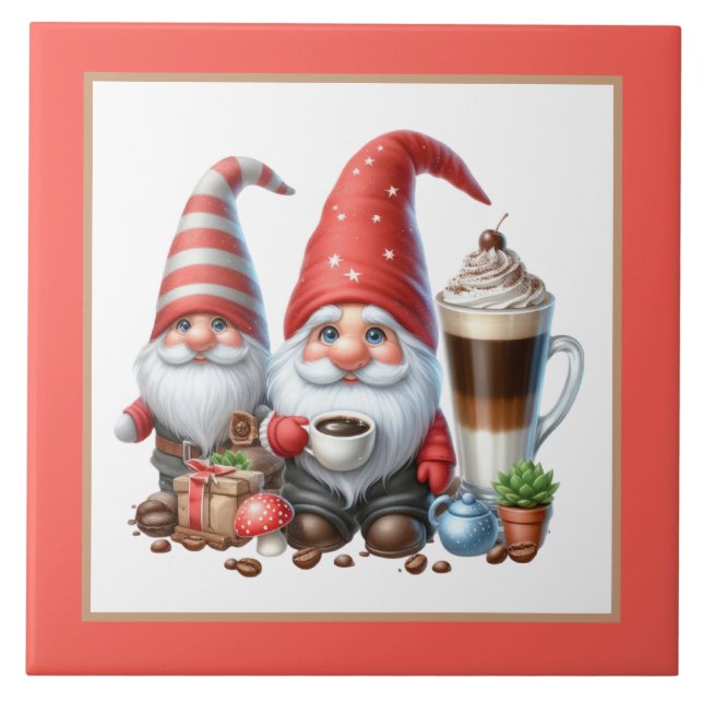 Cool coffee gnome home business crafting  tile (Front)
