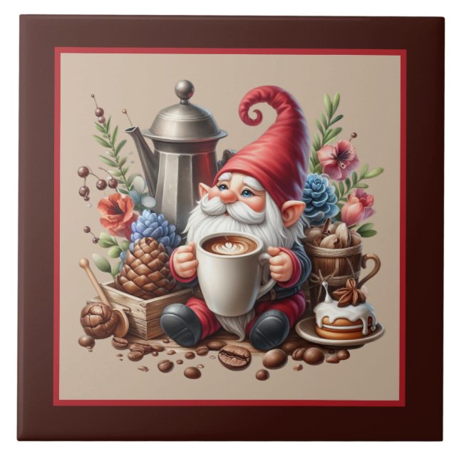 Cool coffee gnome home business crafting tile (Front)