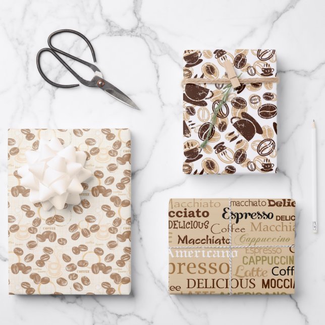 cool coffee party tiled pattern wrapping paper sheet (Front)