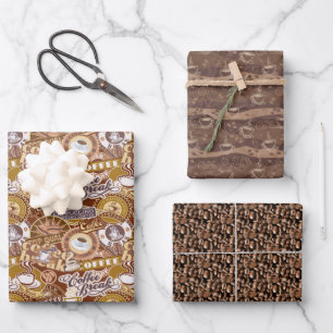 cool coffee party tiled pattern wrapping paper sheet