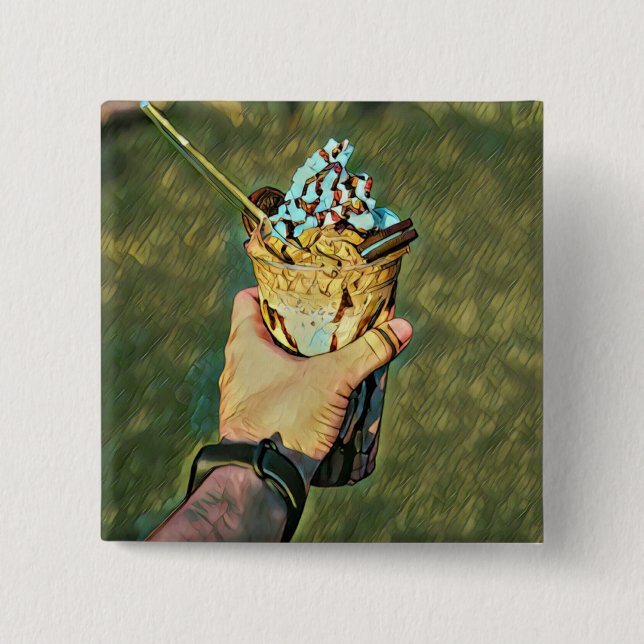 Cool cold freezing ice cream 15 cm square badge (Front)