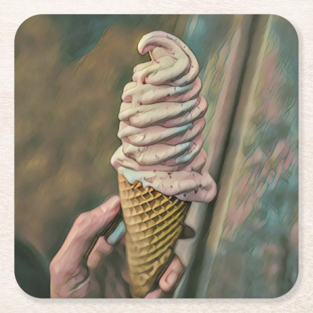 Cool cold freezing ice cream square paper coaster (Front)