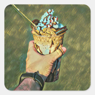 Cool cold freezing ice cream square sticker