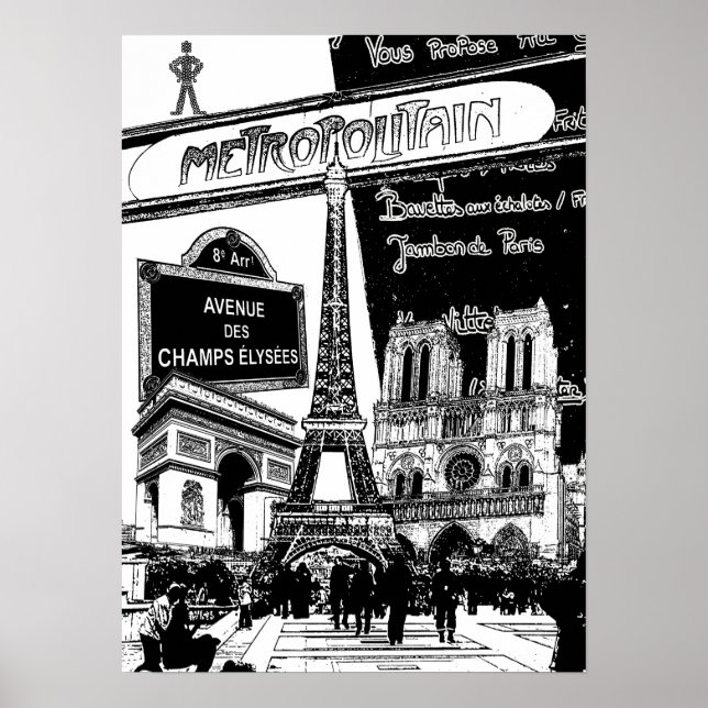 Cool Collage of Photo Illustrations of Paris Poster (Front)