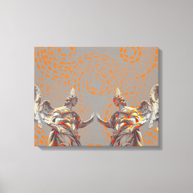 Cool collage of sculptures and orange circles canvas print (Front)