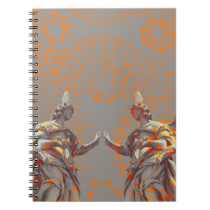 Cool collage of sculptures and orange circles notebook
