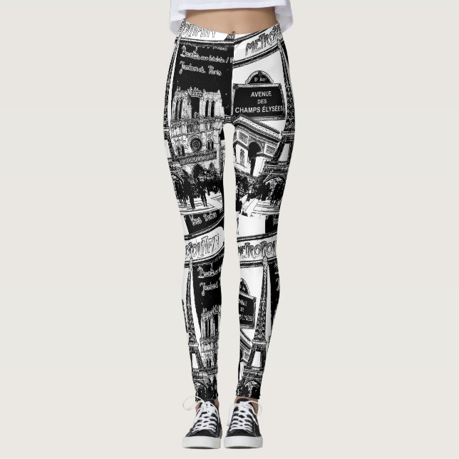 Cool Collage Photo Illustrations Paris Sights Leggings (Front)