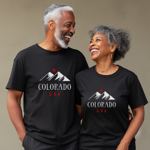 Cool Colorado USA Mountains with Star Dark Colour T-Shirt