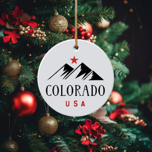 Cool Colorado USA Mountains with Star Light-Colour Ceramic Tree Decoration