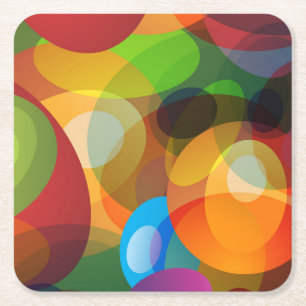Cool Colorful Fantasy Bubbles and Circles Square Paper Coaster