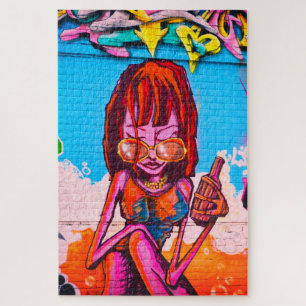 Cool Colorful Modern Lady Street Art Jigsaw Puzzle