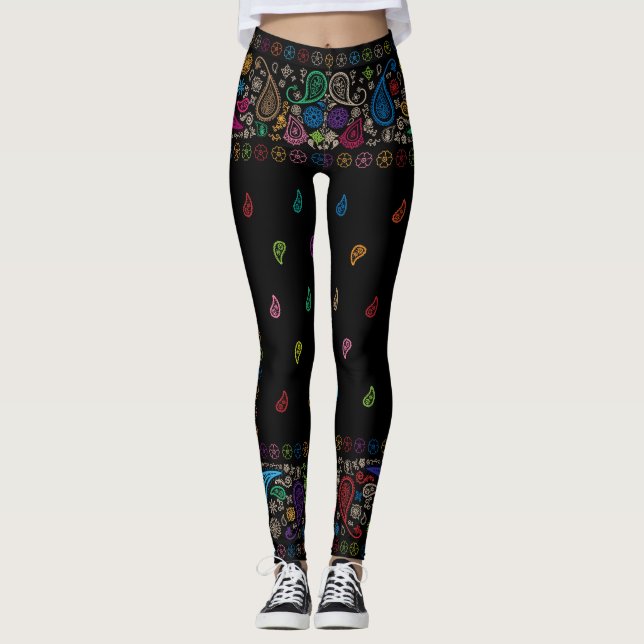 Cool Colorful Paisley Pattern Leggings (Front)
