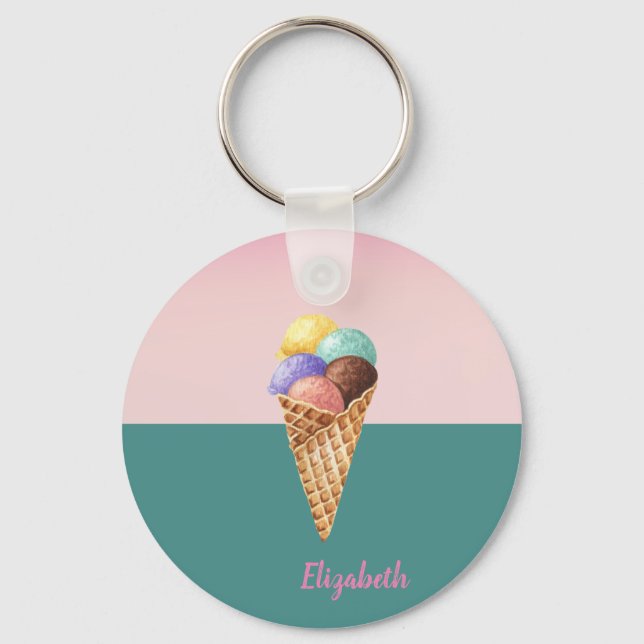 Cool Colorful Watercolor Ice Cream Key Ring (Front)