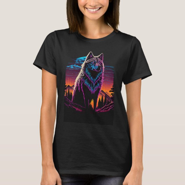 Cool Colorful Wolf Outfit Illustration Graphic Des T-Shirt (Front)