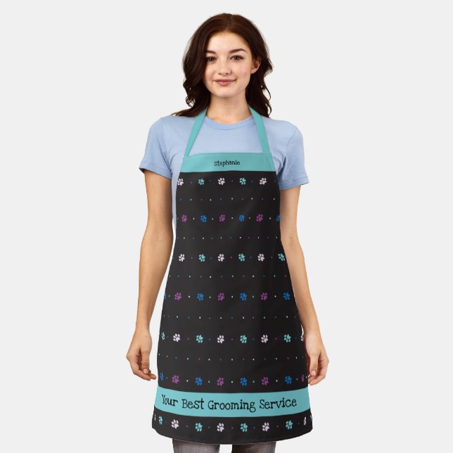 Cool Colors Paw Print Animal Worker Black Apron (Worn)