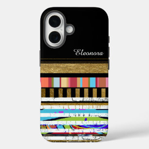Cool Colour Stripes with Her Name Custom iPhone 16 Case