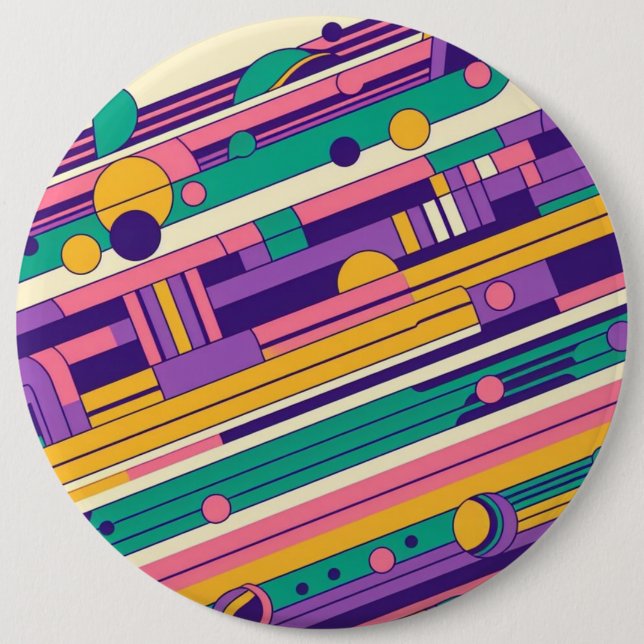 Cool, colourful 80s/90s retro designed 6 cm round badge (Front)