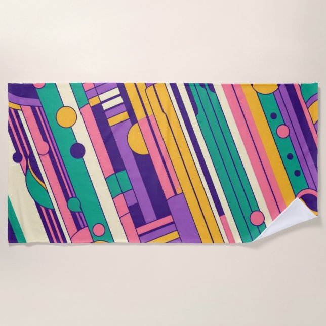 Cool, colourful 80s/90s retro designed beach towel (Front)