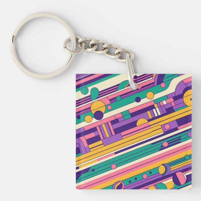 Cool, colourful 80s/90s retro designed key ring (Front)