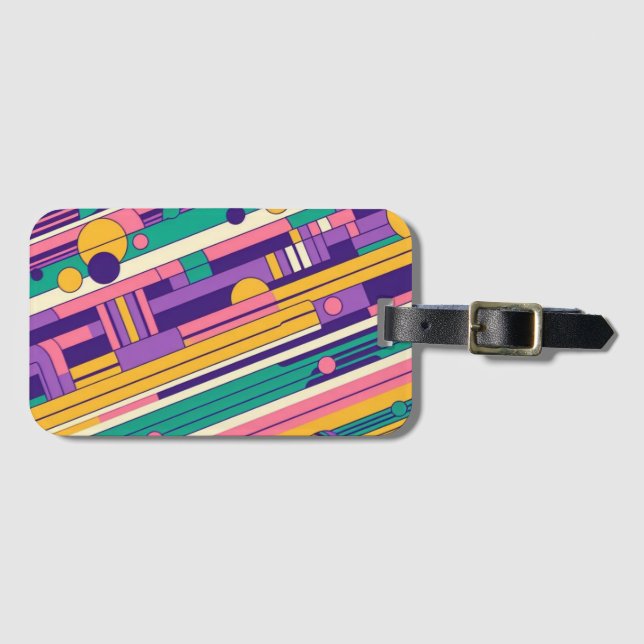 Cool, colourful 80s/90s retro designed luggage tag (Front Horizontal)