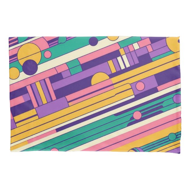 Cool, colourful 80s/90s retro designed pillowcase (Front)