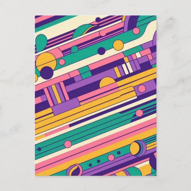 Cool, colourful 80s/90s retro designed postcard (Front)