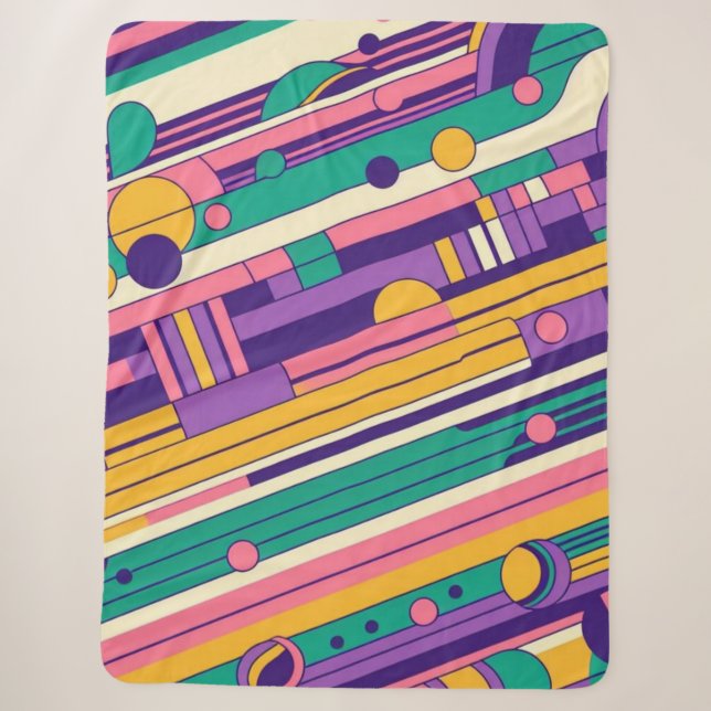 Cool, colourful 80s/90s retro designed sherpa blanket (Front)