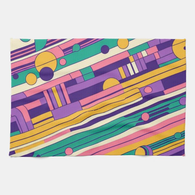 Cool, colourful 80s/90s retro designed tea towel (Horizontal)