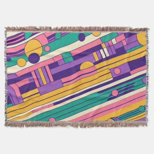 Cool, colourful 80s/90s retro designed throw blanket (Front)