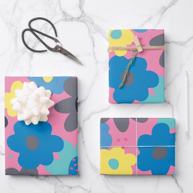 Cool Colourful Abstract 60s Hippie Floral Pattern  Wrapping Paper Sheet (Front)