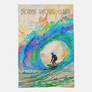 Cool Colourful Abstract Surfer in Barrel Wave  Tea Towel