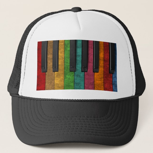 Cool colourful antique grunge effect piano trucker hat (Front)