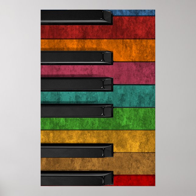 Cool colourful antique grunt effect piano poster (Front)