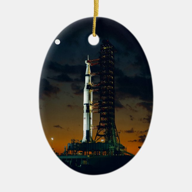 Cool Colourful Apollo Moon Mission at Launchpad Ceramic Tree Decoration (Front)