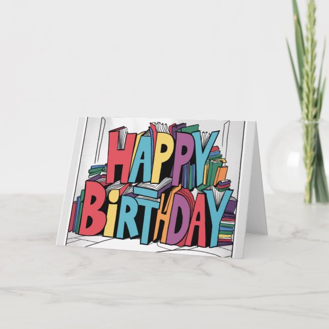 Cool Colourful Books and Happy Birthday Abstract Card (Front)