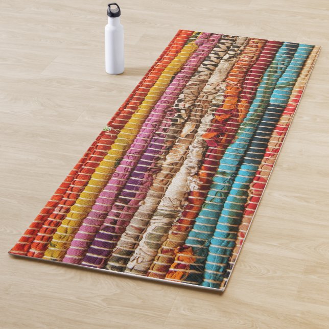 Cool Colourful Carpet Boho Rag Rug Pattern Fitness Yoga Mat (In Situ)