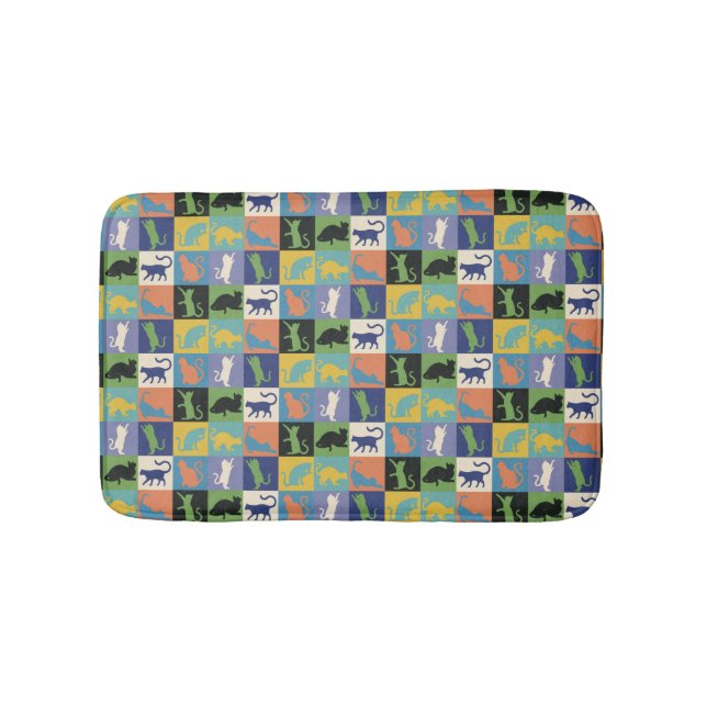 Cool Colourful Cat Silhouettes in Quilt Squares Bath Mat (Front)