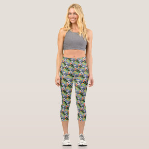 Cool Colourful Cat Silhouettes in Quilt Squares Capri Leggings