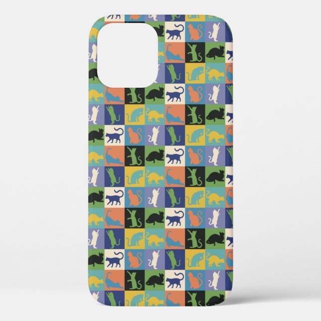 Cool Colourful Cat Silhouettes in Quilt Squares Case-Mate iPhone Case (Back)
